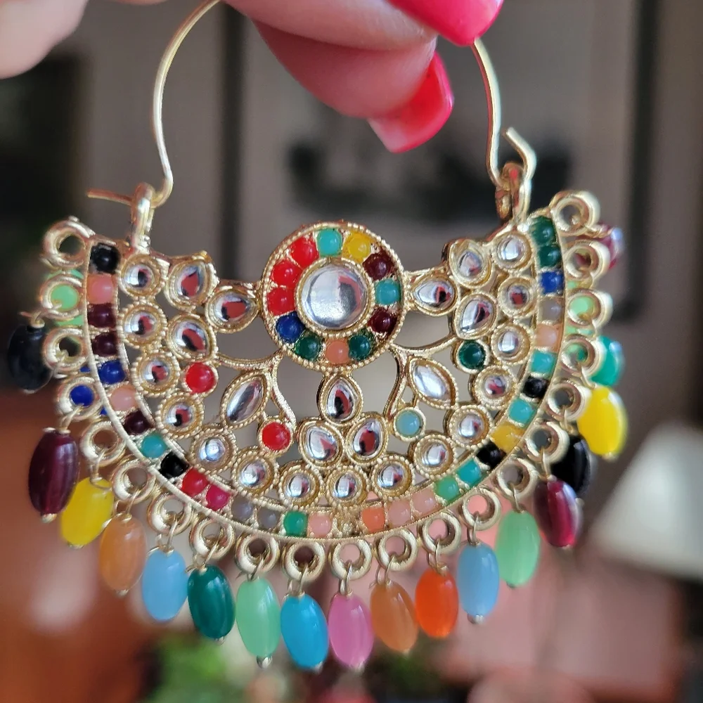 🔥LAST PAIR🔥 Beaded Festival Embellished Earrings - Picture 3 of 6